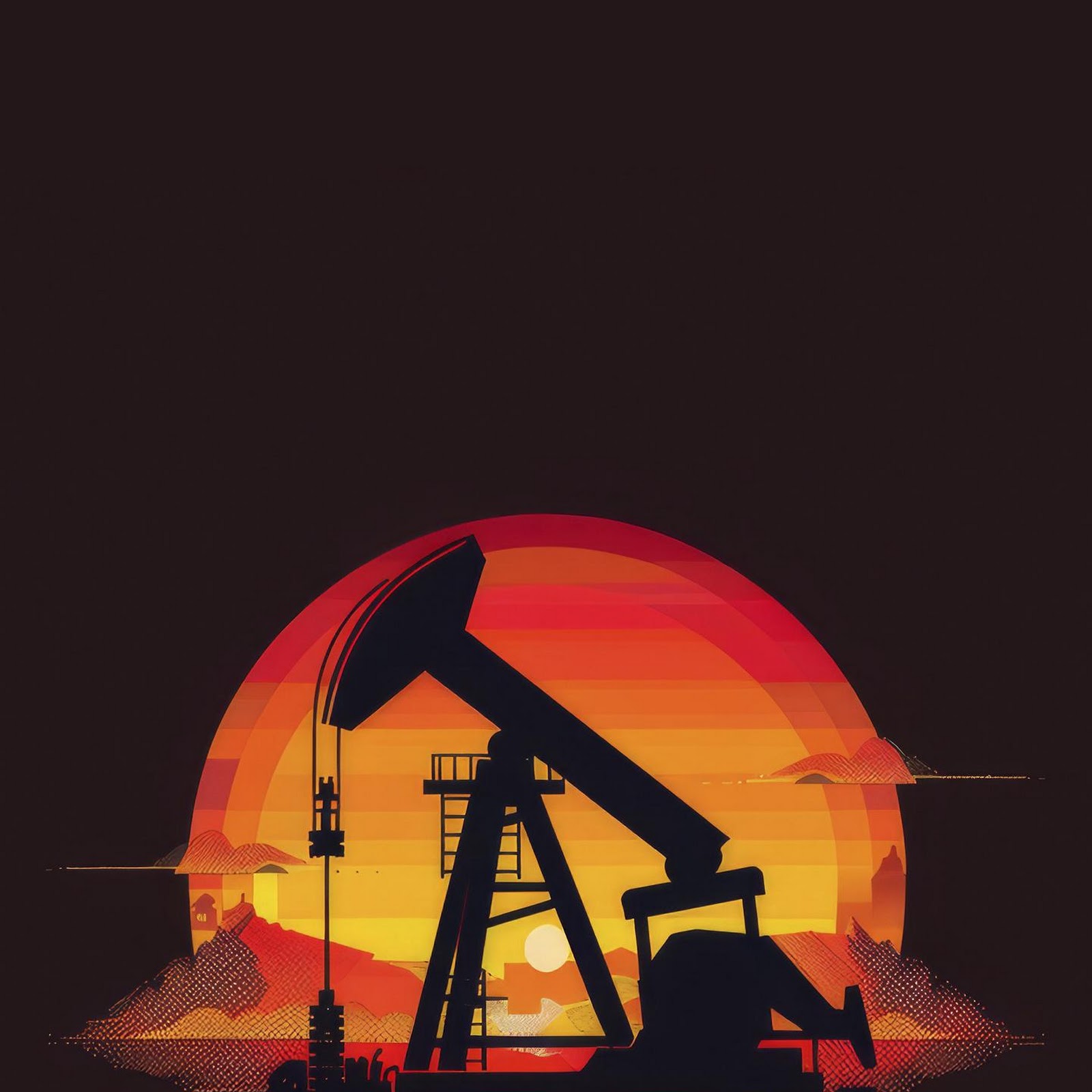 Download Oil Industry, Oilfield, Sunset, Derrick 2K iPhone