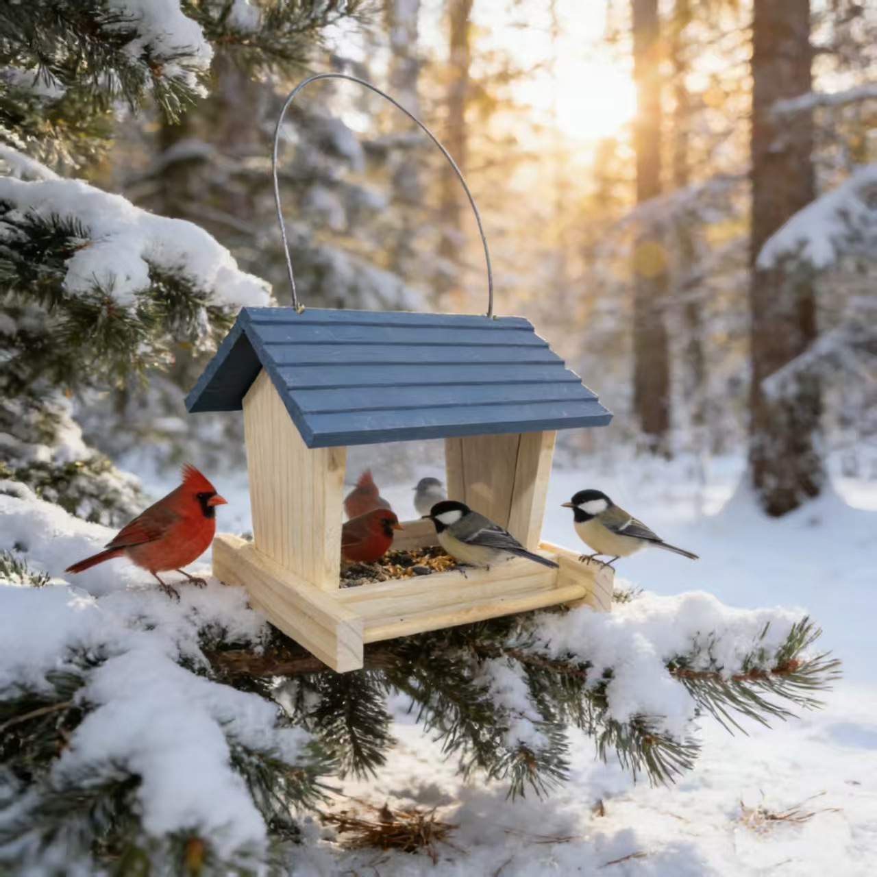 Decorative birdhouse made of pine wood