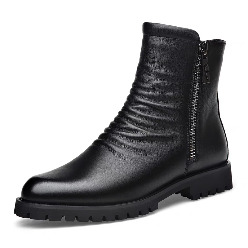 Men's leather boots, British style, with zipper