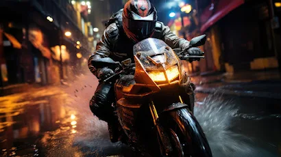 Scifi Biker Rain 4K Wallpaper