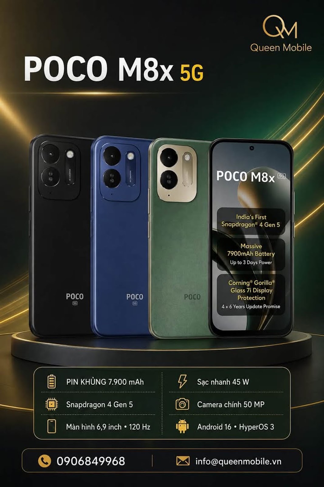 POCO M8x 5G lancé avec une batterie de 7 900 mAh, Snapdragon 4 Gen 5 et un engagement de mise à jour de 6 ans #POCO #POCOM8x5G #Snapdragon4Gen5 #Qualcomm #Batterie de 7900 mAh #HyperOS3 #Android16 #DienThoai5G #Smartp