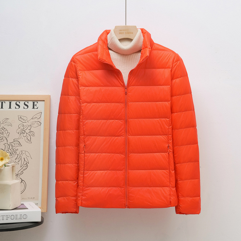 Women's down jacket, lightweight, stand-up collar, short