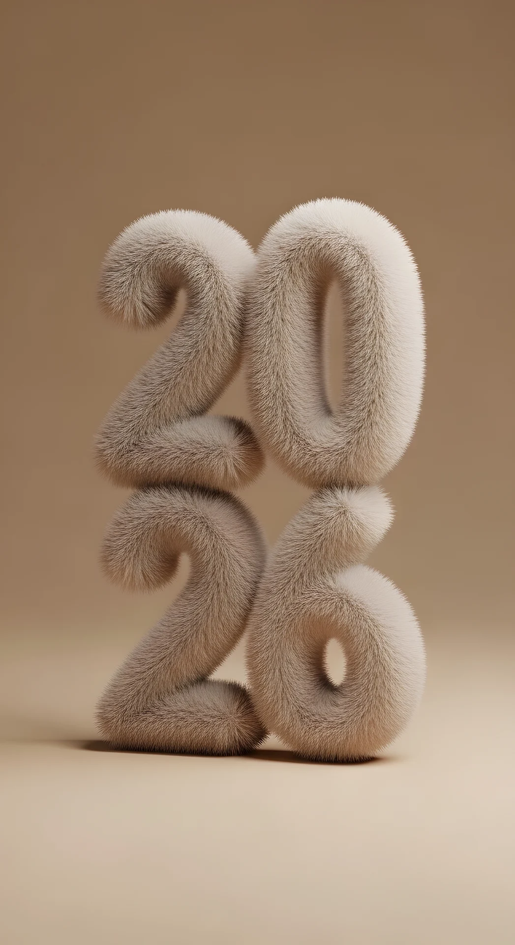 3D Render of Year 2026 Made of Soft Beige Fur Texture - Free 4K mobile Wallpaper