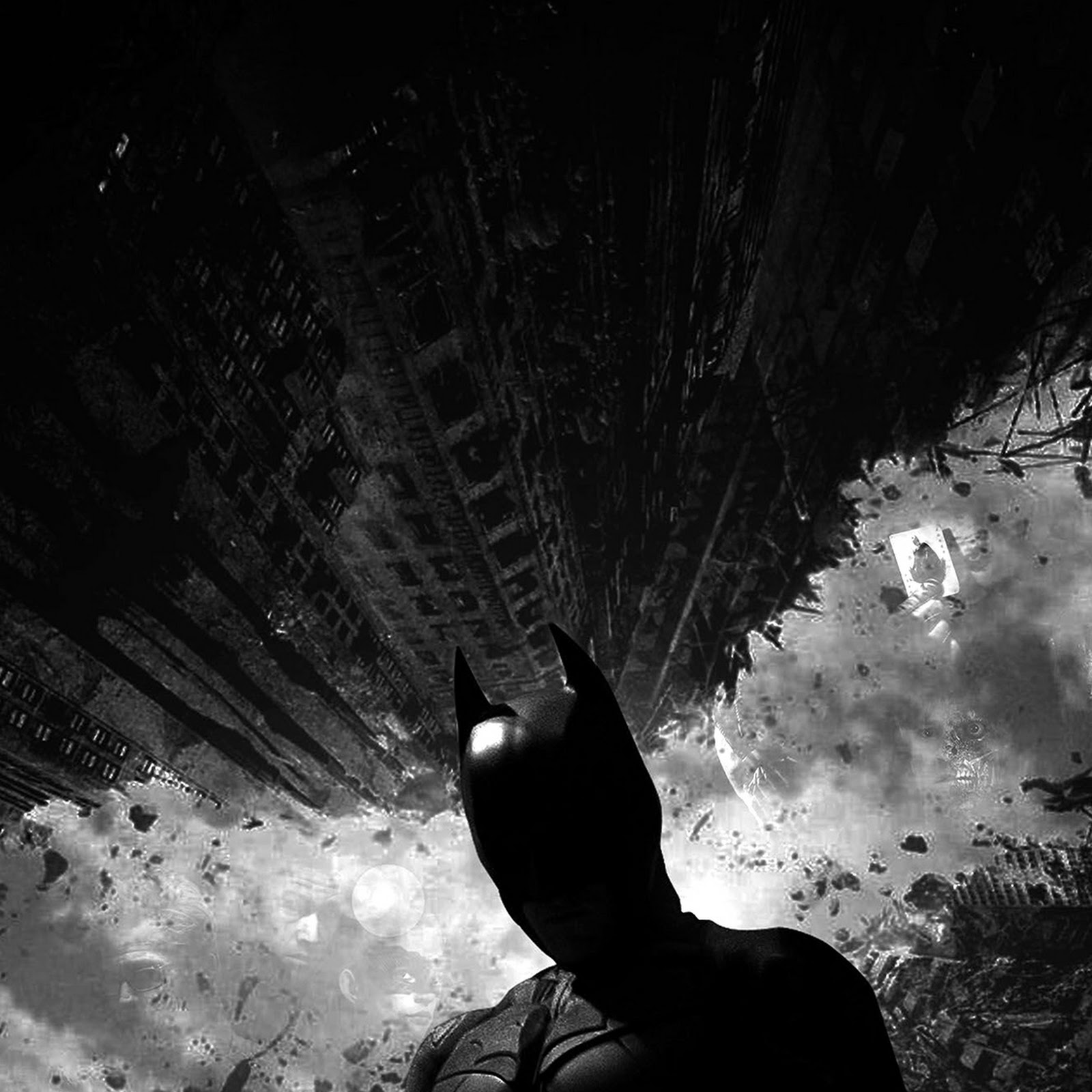 Download The Dark Knight, Black And White, Superhero, Gotham City Full HD iPhone
