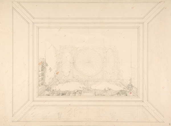 Design for a ceiling decorated with trellis work and a trompe loeil balustrade 1
