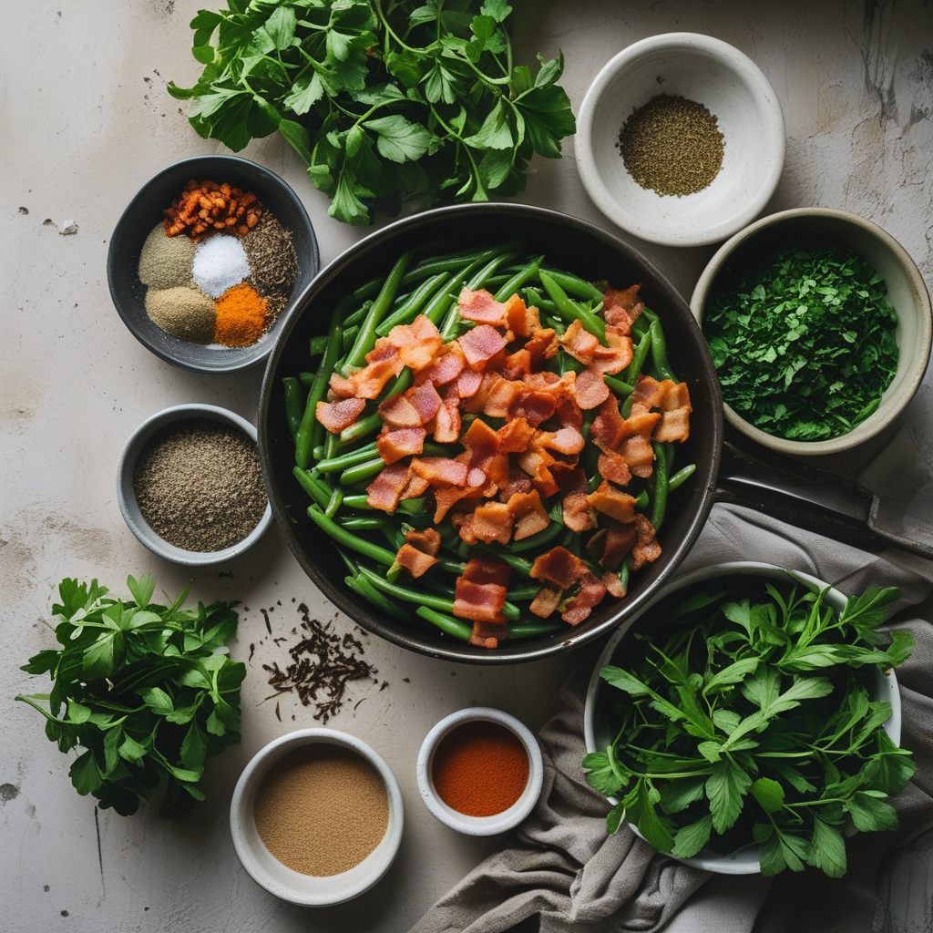 Ingredients for Bacon Loaded Green Bean Casserole: Easy Homemade Comfort Side Dish