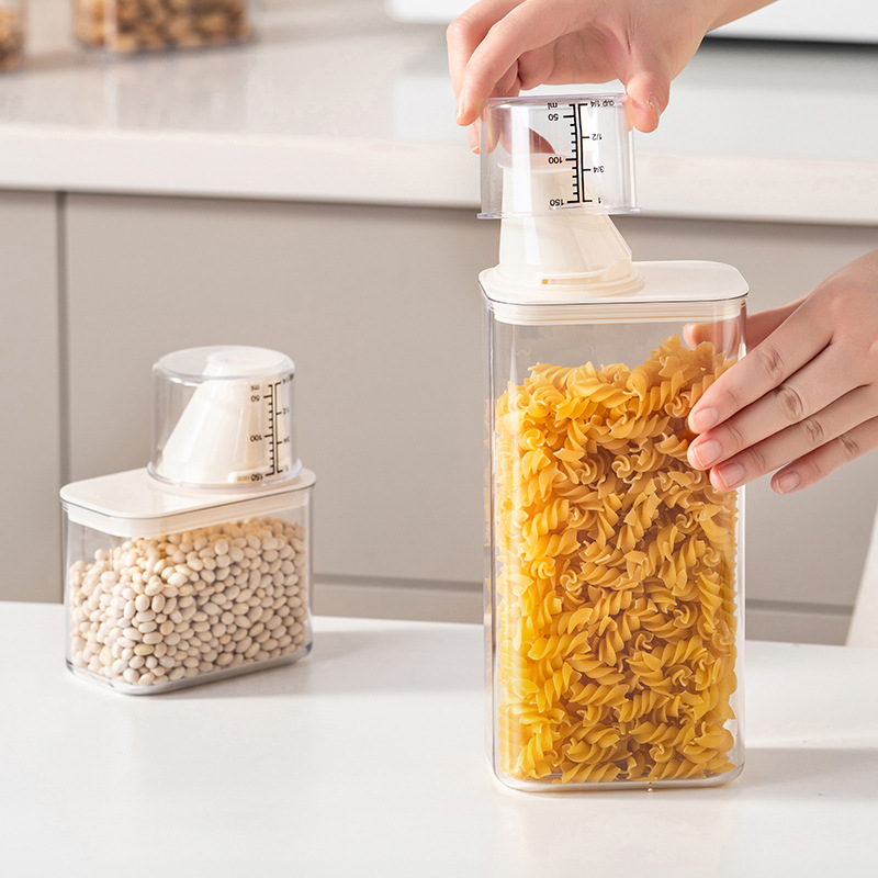 Plastic storage container with measuring scale, square