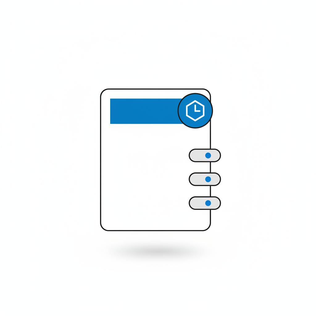 Minimalist 2D vector cover sheet with timestamp sticker and attachment tabs representing an ACV packet for kbb book value