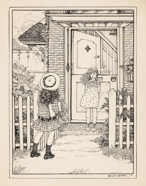 Twee meisjes bij een voordeur 1916