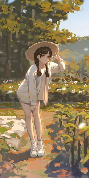 Illustration, Anime Girls, Straw Hat, Ridge, Women Outdoors 4K Wallpaper Background