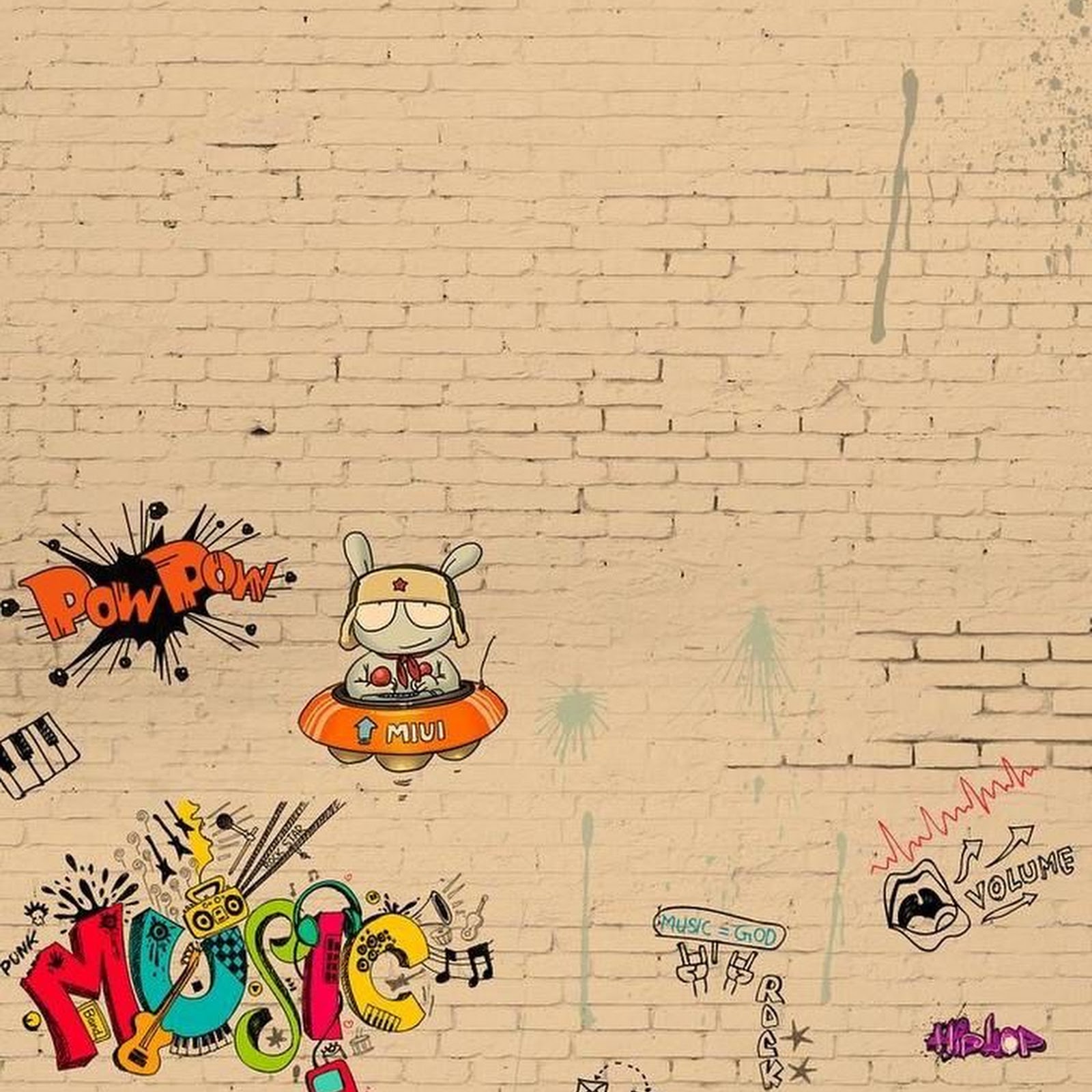 Download Graffiti, Brick Wall, Urban Art, Music iPhone