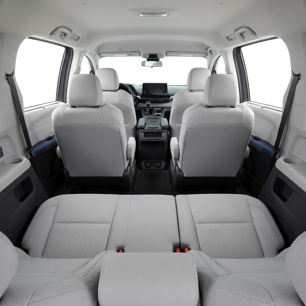 Rear cargo view showing Toyota Sienna second and third rows with spacious interior and empty cargo area perfect for toyota sienna for sale