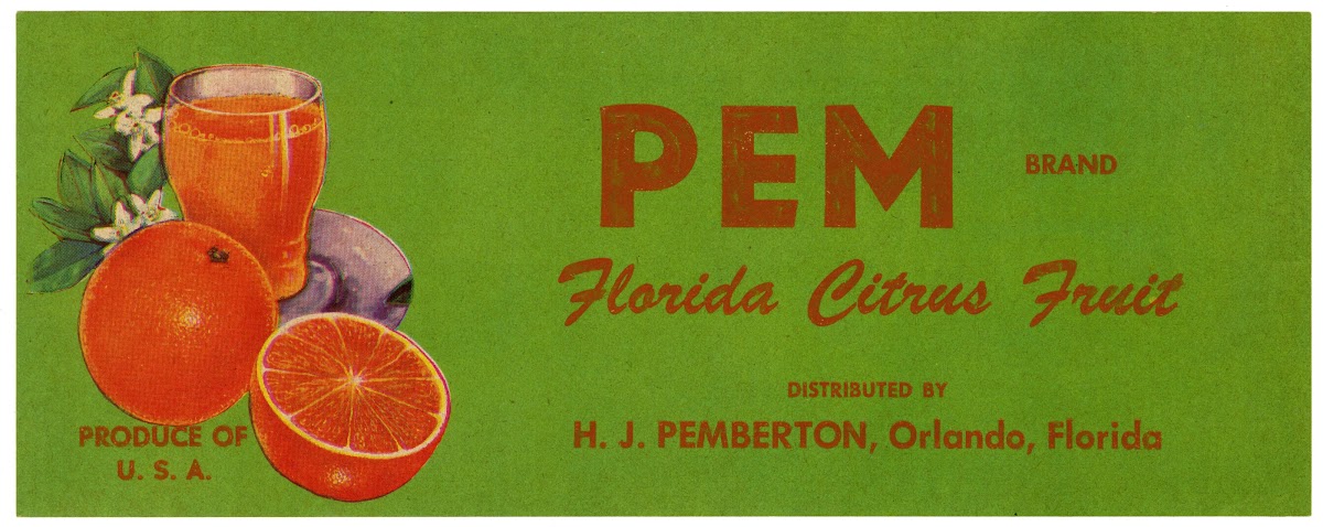 Pem Brand Florida Citrus Fruit Label 1930 1950