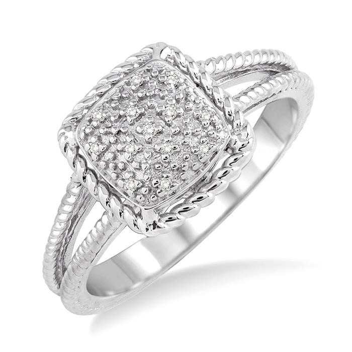 Silver Cushion Shape Diamond Ring
