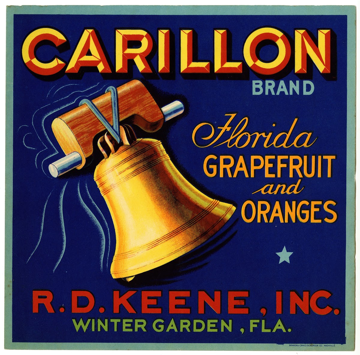 Carillon Brand Florida Grapefruit and Oranges Label 1940