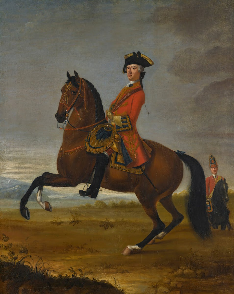 An equestrian portrait of an officer of the 1st troop of horse grenadier guards