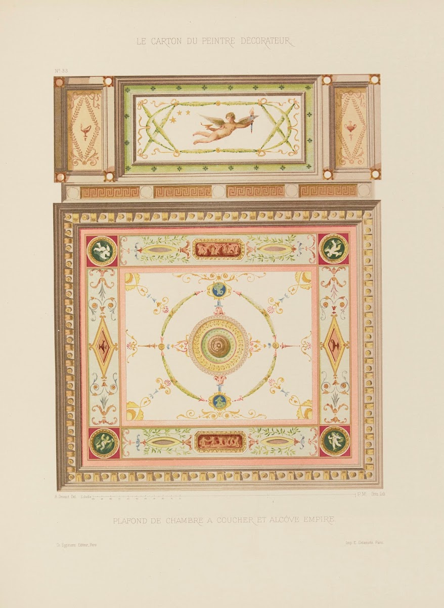 Plafond de chambre à coucher et alcove Empire 1910