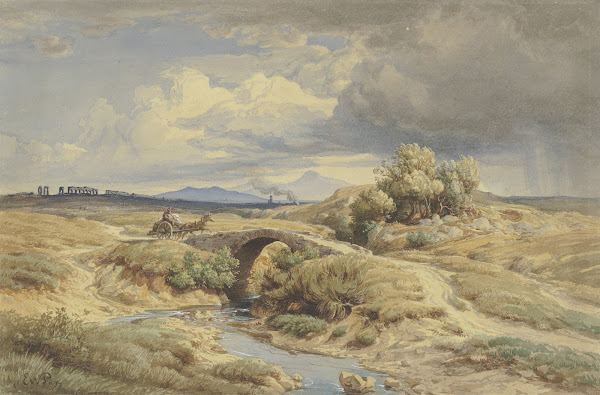 Italienische Campagna mit Aquädukten links 1853