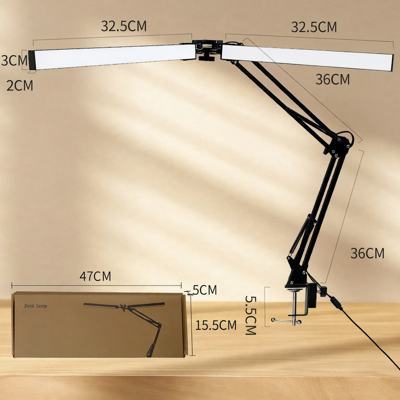Double-head LED clamp lamp with long arm