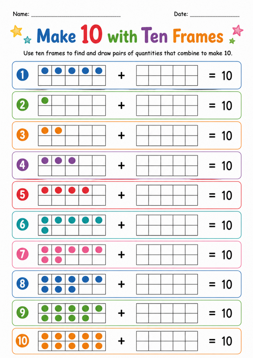 Make 10 with Ten Frames Worksheet