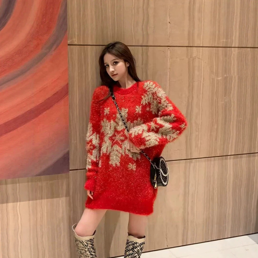 Women's knitted sweater with Christmas motif, loose fit