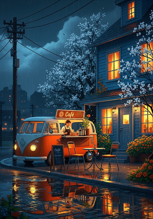 Rainy Night Cafe Van