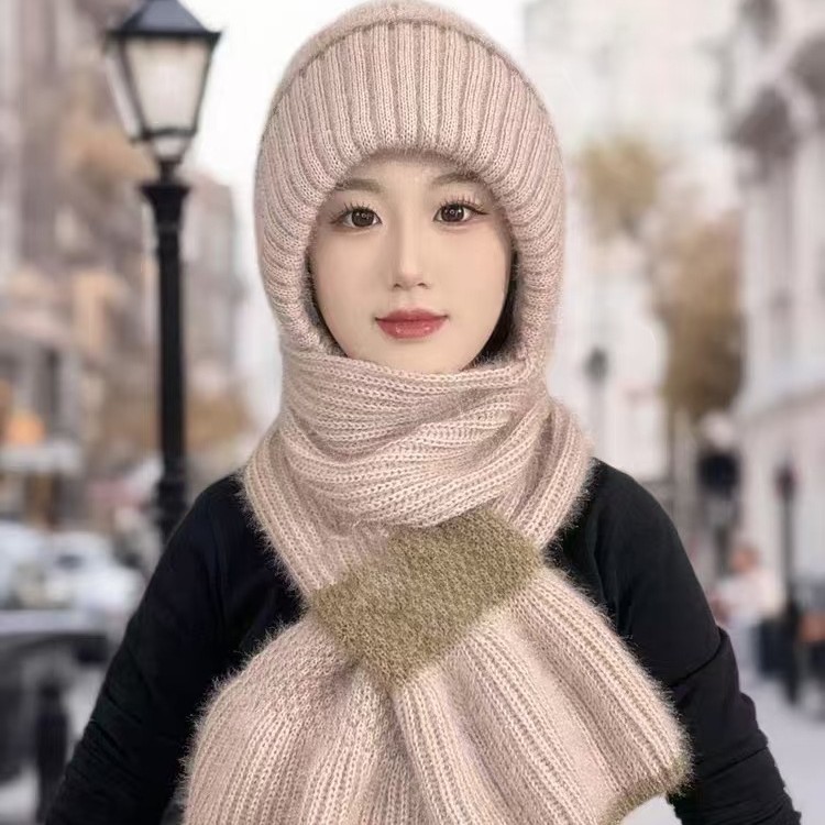 Knitted hat and scarf set, lined, winter
