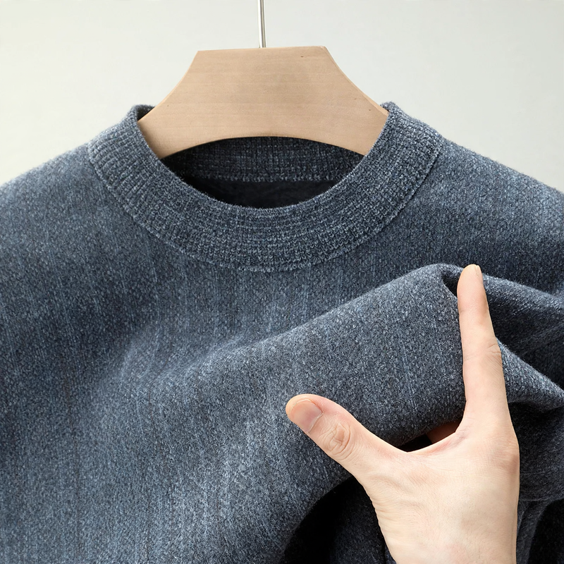 Men's pullover with stand-up collar, lined, jacquard pattern