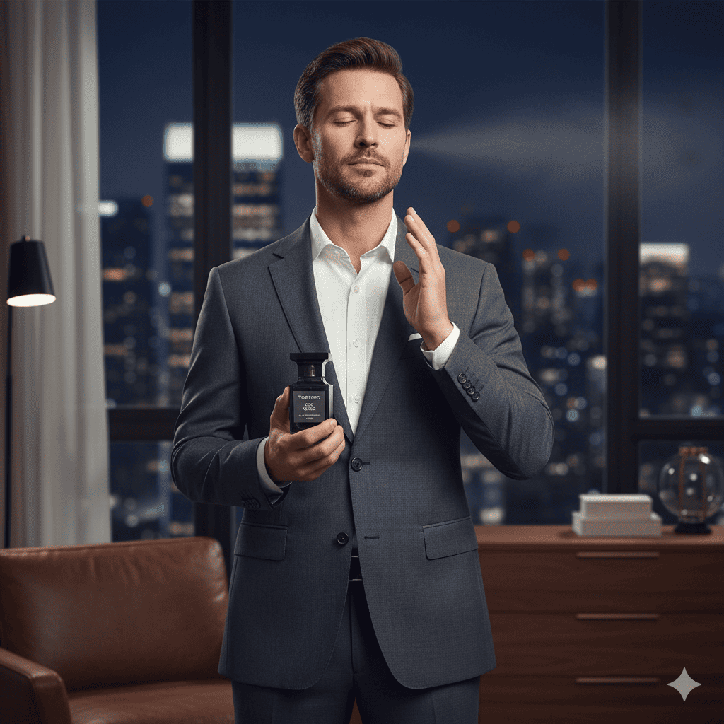 향수를 뿌리는 남성의 모습