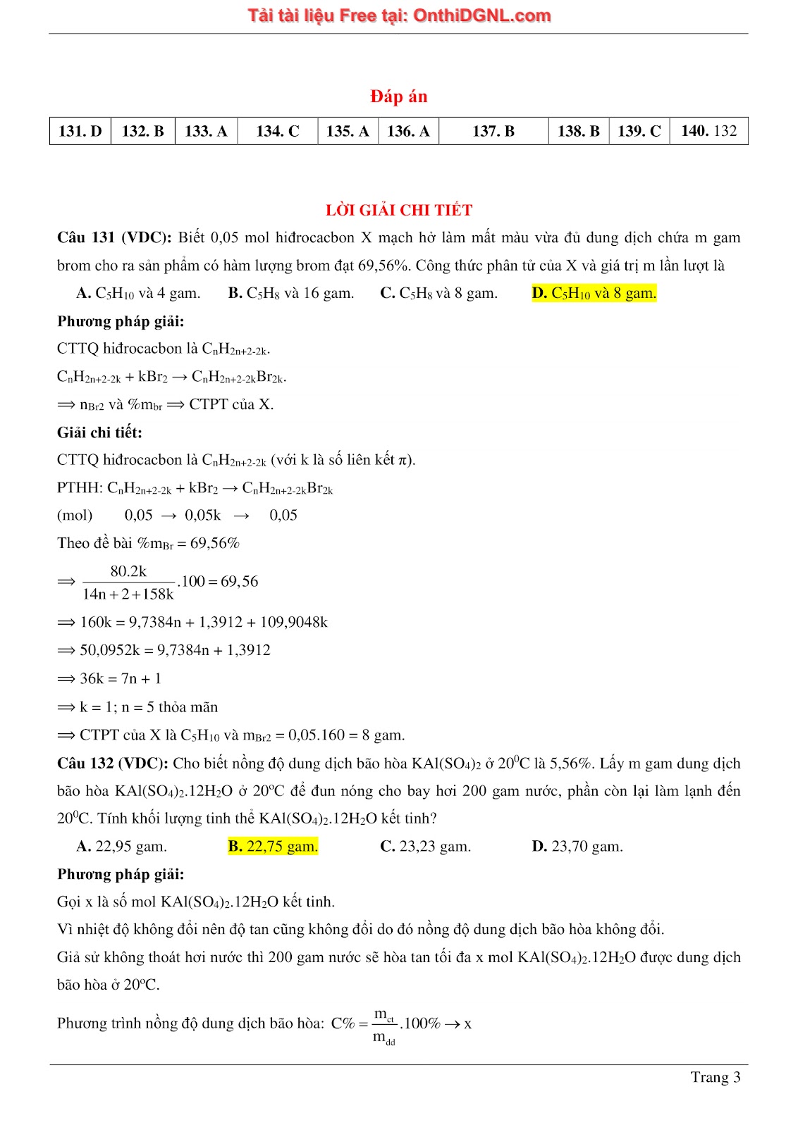 260 bài tập môn Hóa học - Ôn thi ĐGNL ĐHQG Hà Nội Phần 3