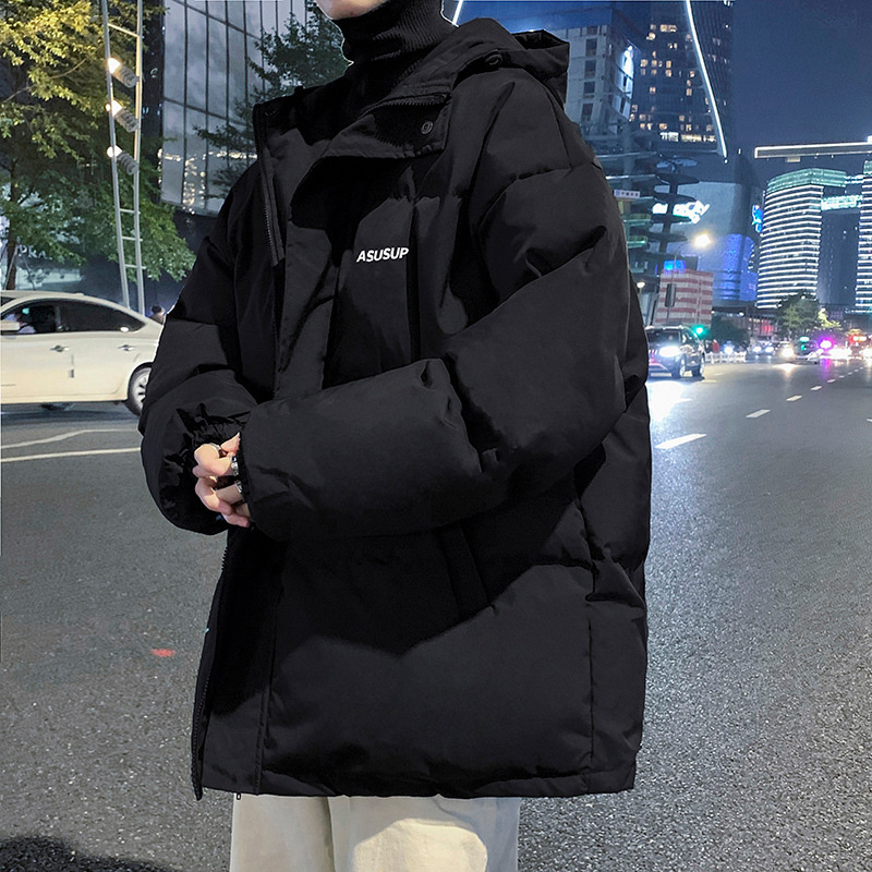 Padded men's hooded jacket in oversized style