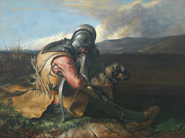 A warrior with his dog in an extensive landscape 1840
