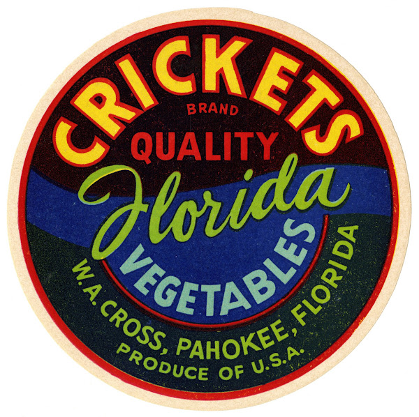 Crickets Brand Quality Florida Vegetables Label 1930 1950