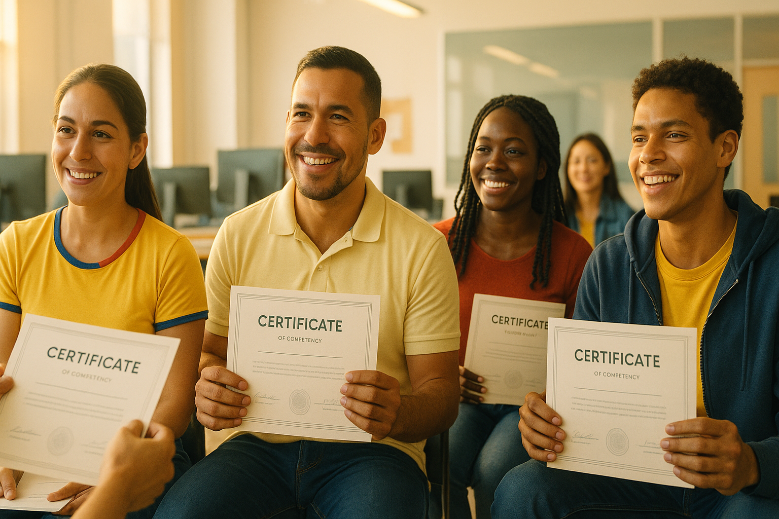 Venezolanos en el exterior recibiendo certificaciones de oficio en un centro comunitario