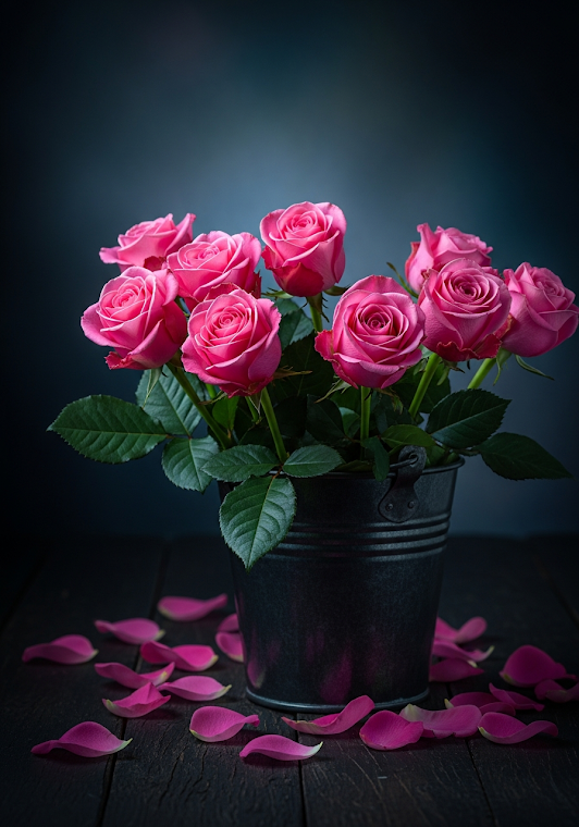 Rustic Pink Roses Still Life