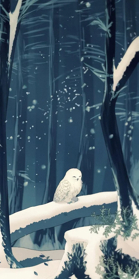Snowy Owl In Night Forest Full HD iPhone Phone Wallpaper