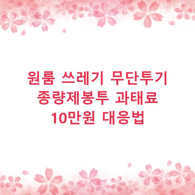 원룸 쓰레기 무단투기 종량제봉투 과태료 10만원 대응법