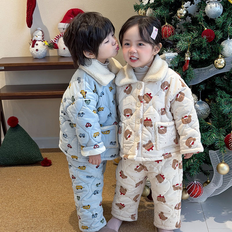 Padded children's pajama set, 3-layered, warm for winter