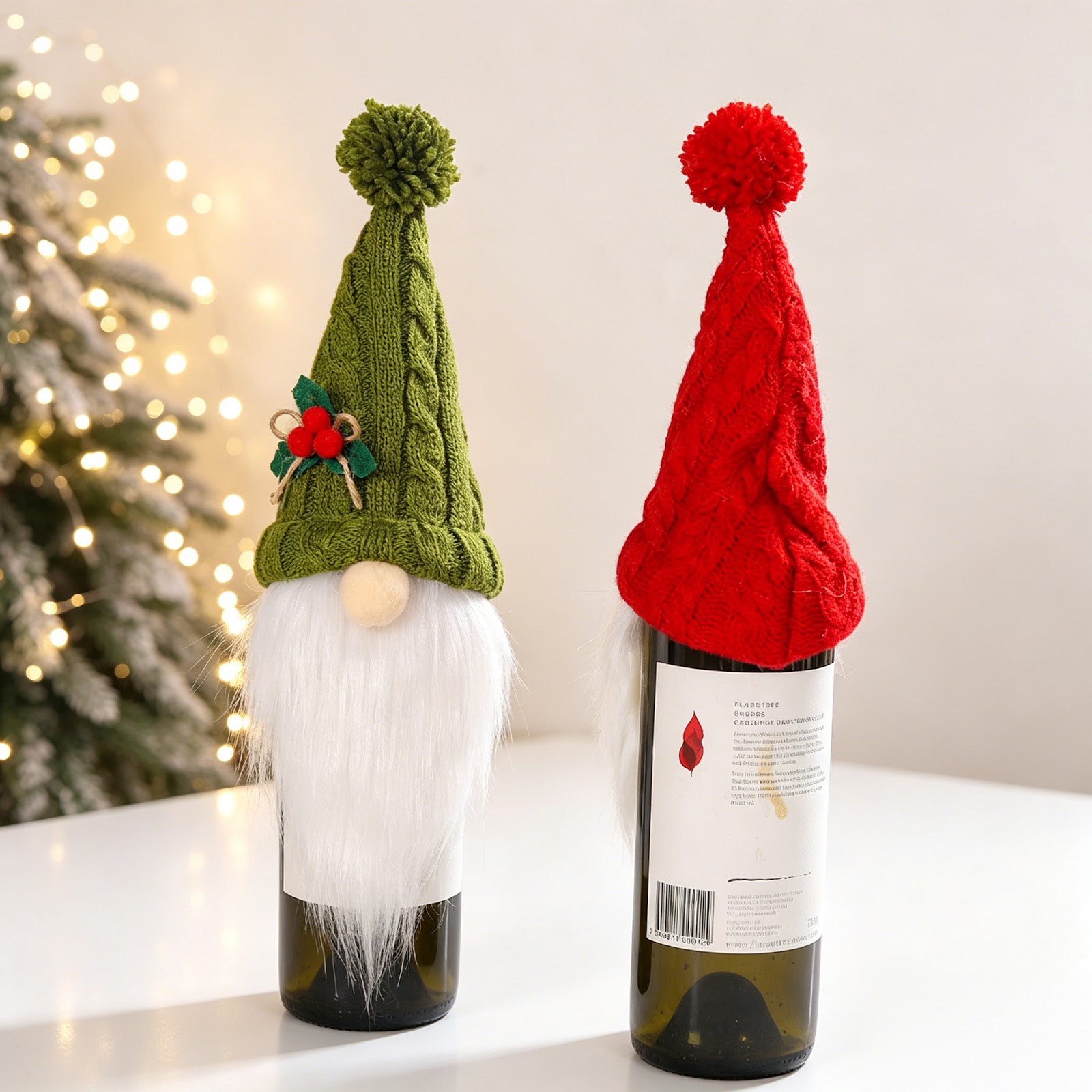 Weihnachtliche Flaschenhülle mit Wichtel-Design