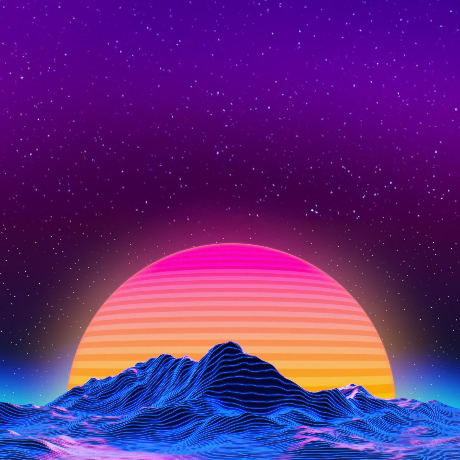 Download Retro Synthwave Sunset Over Mountains 2K iPhone
