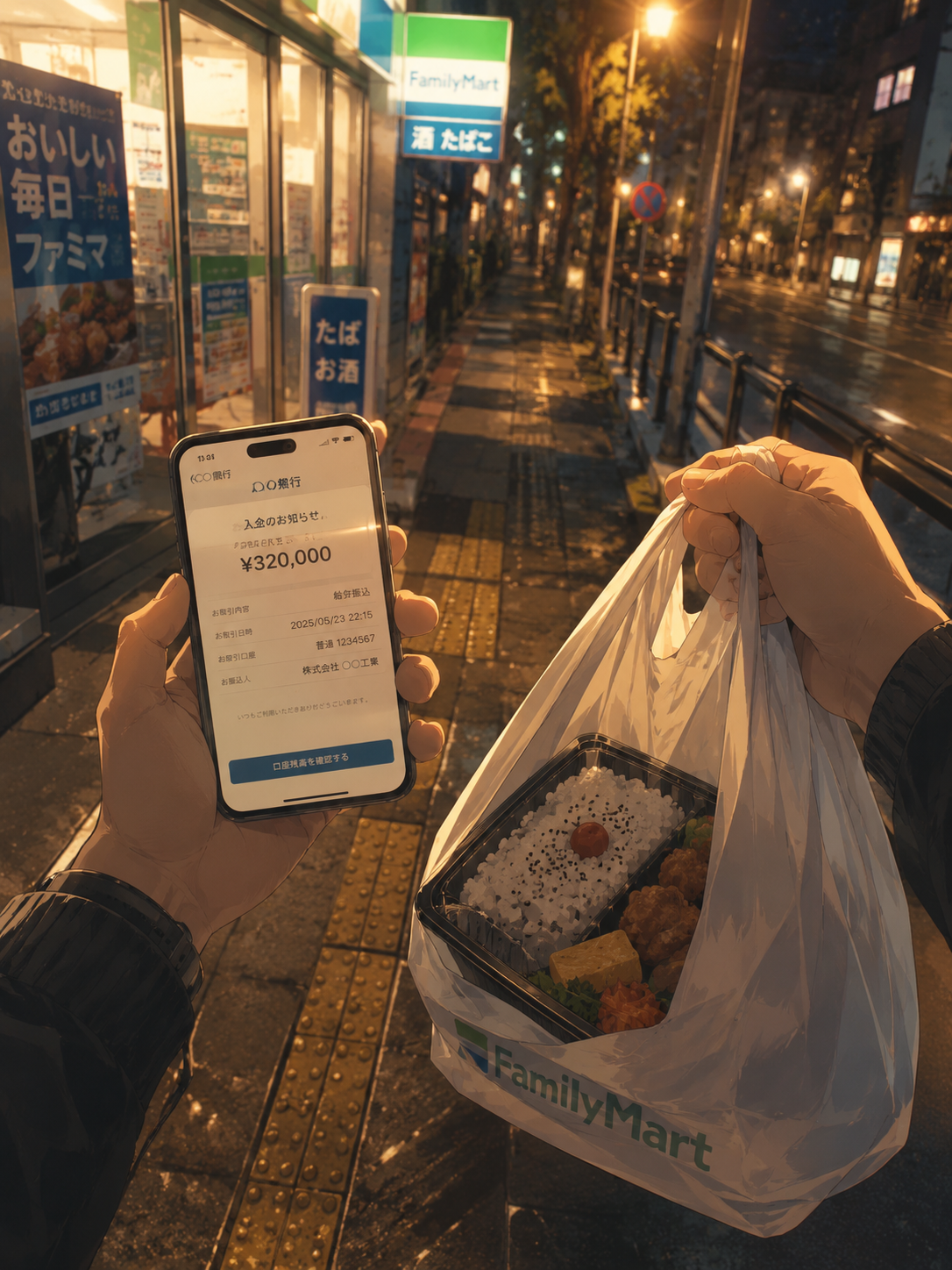 給与明細を見て安堵し笑う姿（主観）