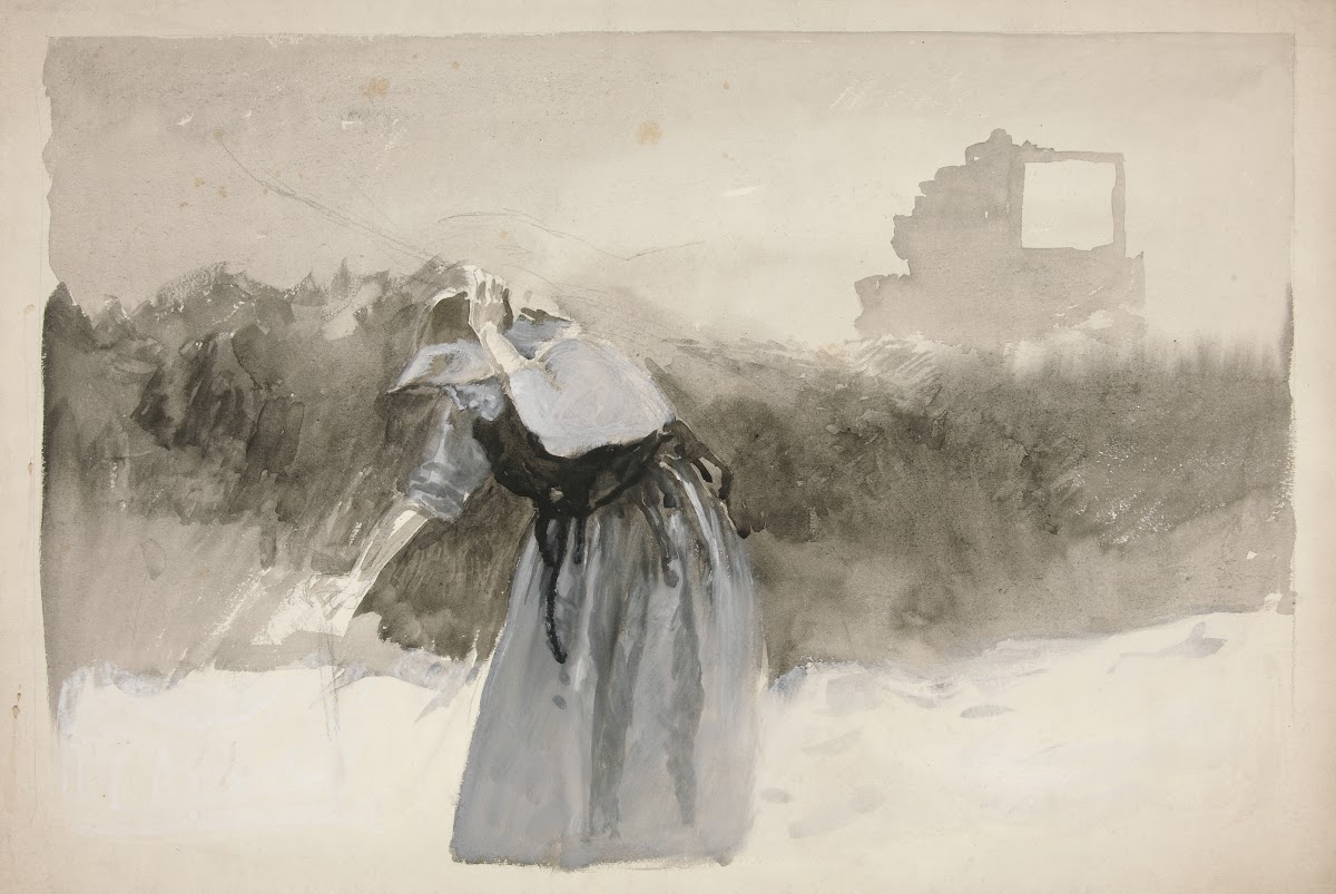Study of a woman in bonnet leaning over 1982