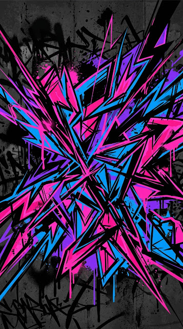 Vibrant Abstract Urban Street Art with Neon Geometric Shapes - Free mobile Wallpaper