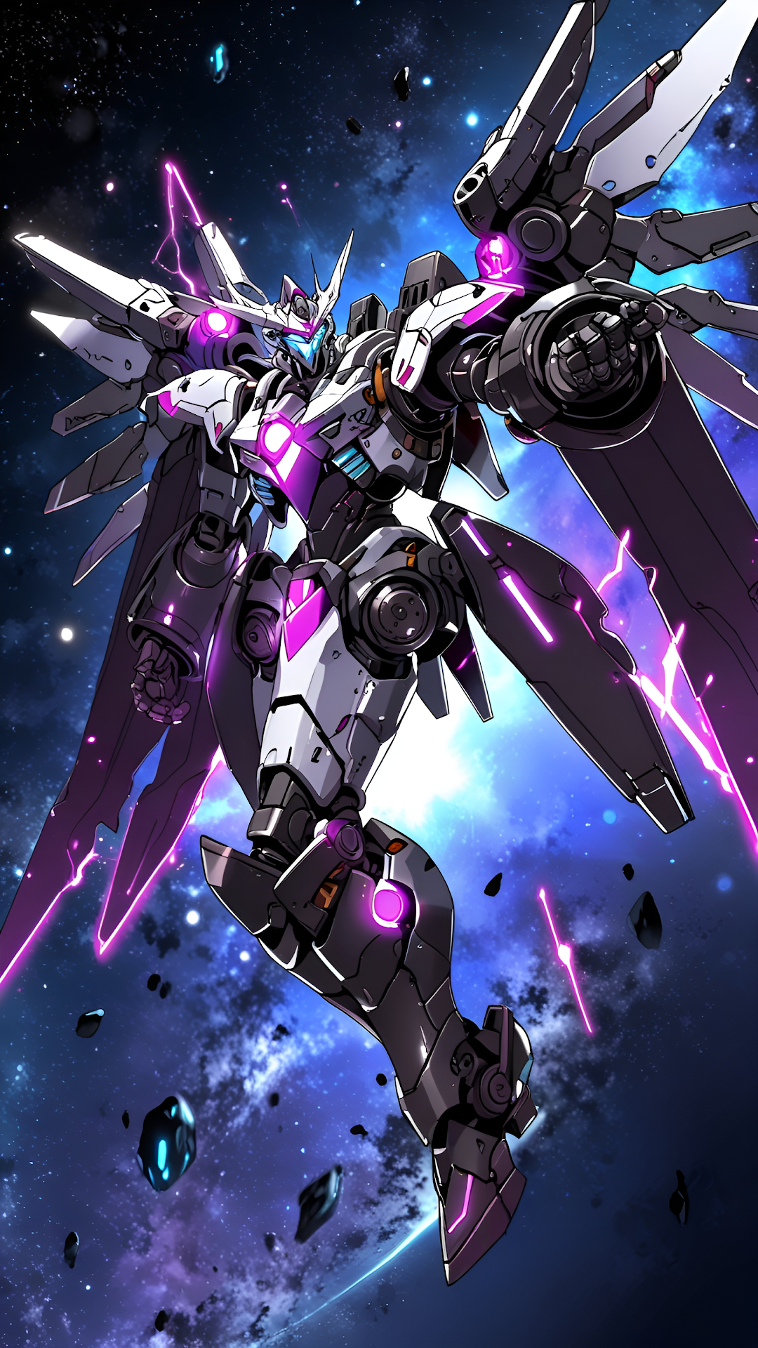 Cosmic Mecha Robot Purple Energy Anime Style - Free 4K mobile Wallpaper