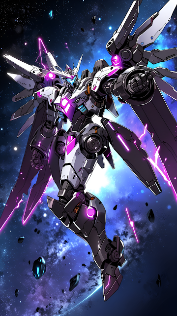 Cosmic Mecha Robot Purple Energy Anime Style - Free mobile Wallpaper