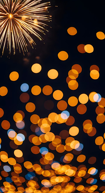 Abstract Bokeh Lights Golden Fireworks Celebration - Free mobile Wallpaper