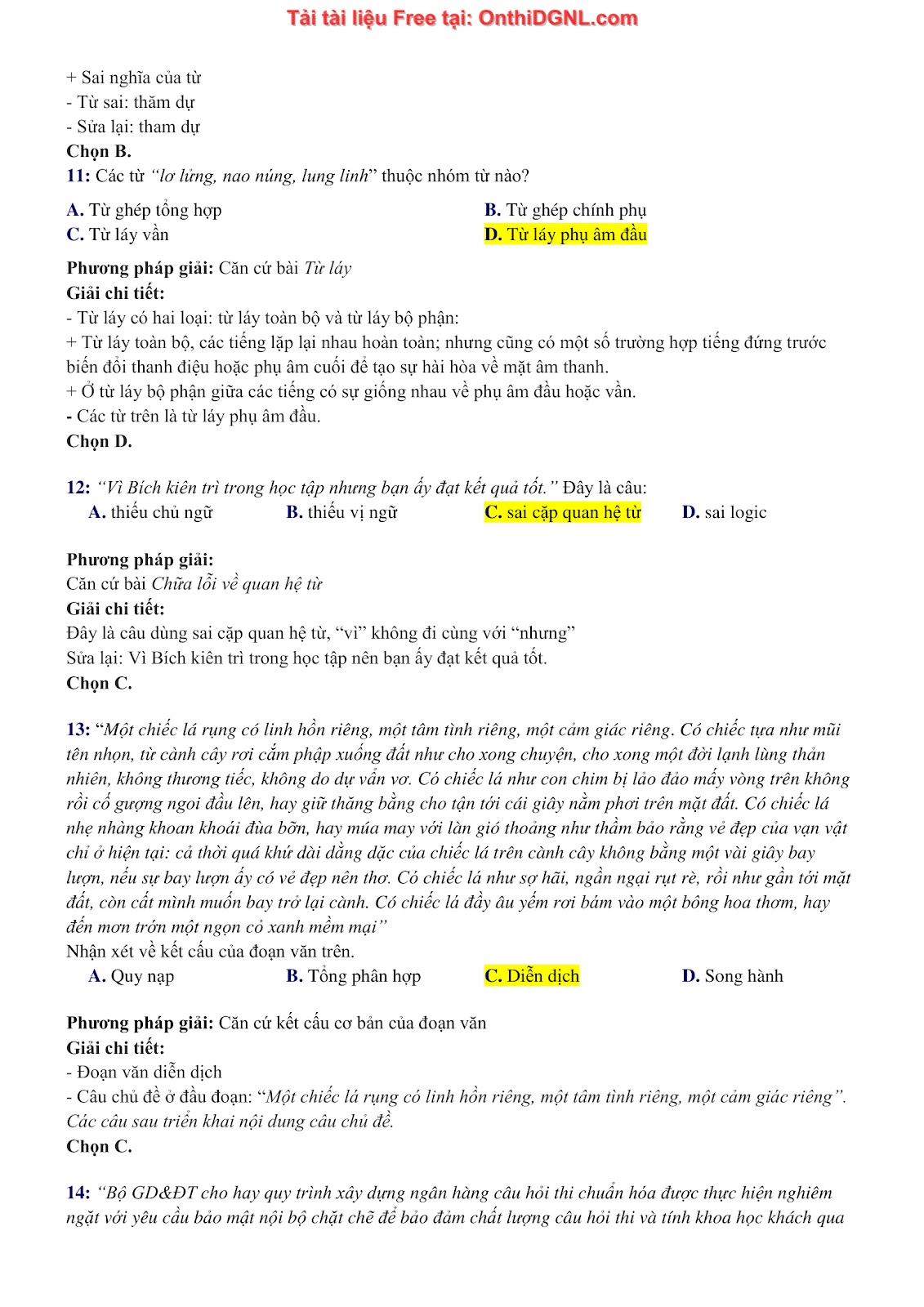 500 bài tập môn Ngữ Văn - Ôn thi ĐGNL ĐHQG TP HCM Phần 4