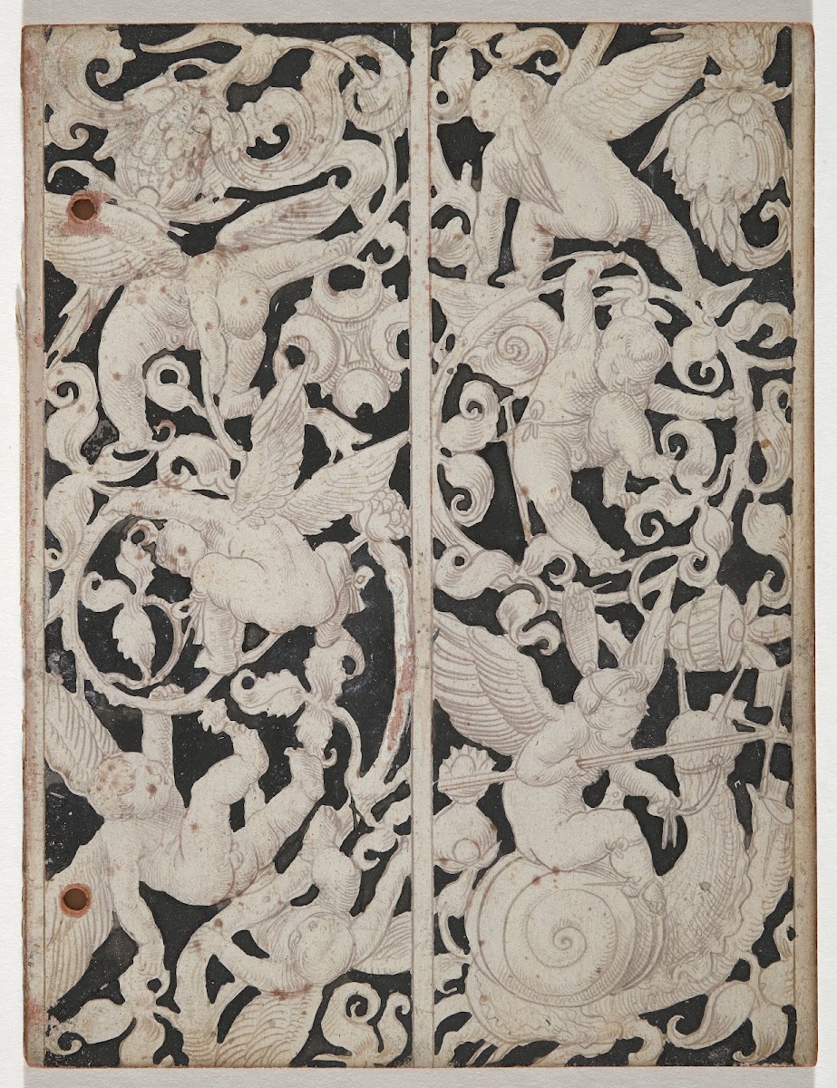 Zwei senkrechte Ornamentstreifen mit Putten in Ranken 1517