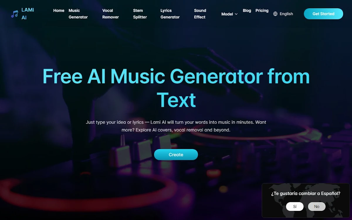 Captura de Lami.ai: Free AI Music Generator from Text