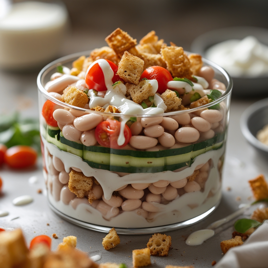 Final Smoky White Bean Layered Parfaits with Lemon-Dill Yogurt & Herb Croutons